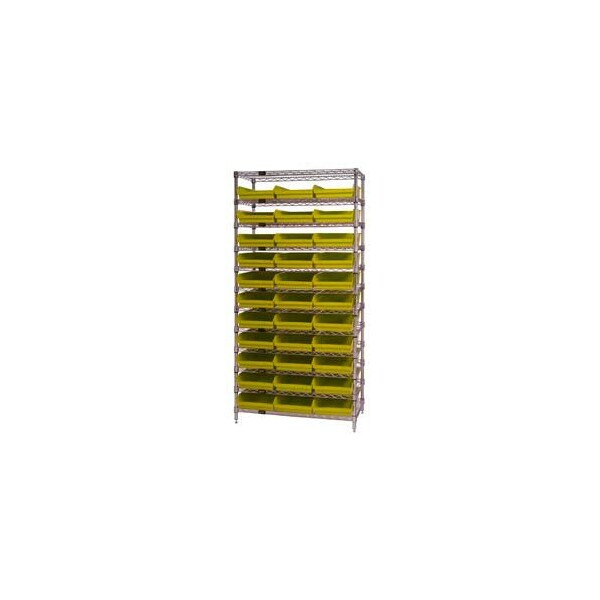 Global Industrial Chrome Wire Shelving with 33 4inH Plastic Shelf Bins Yellow, 36x24x74 268979YL - main